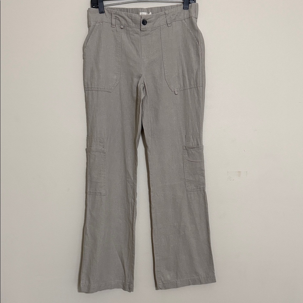 Happily grey linen pant women S pull on cargo casual office vacations retro Y2K